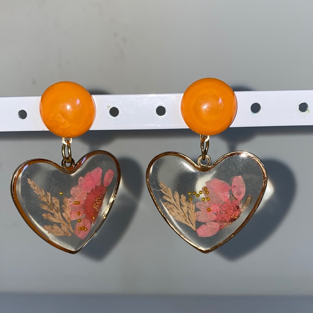 Heart-Shaped Hand Pressed Floral Earrings